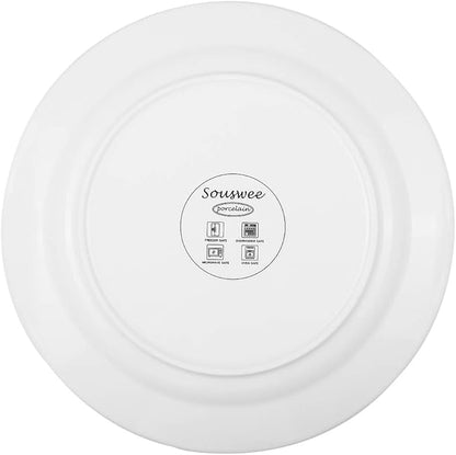 6pcs Dinner Dessert Plate 10.5inch White Porcelain Salad Plates with Round Flat Design