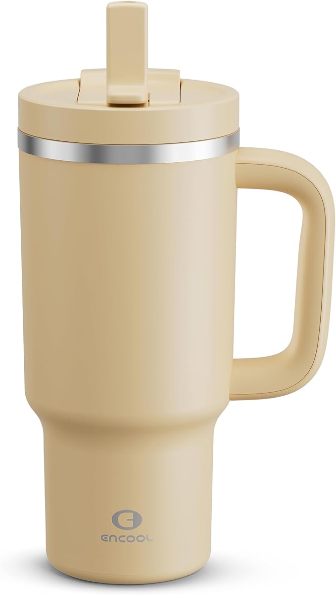 ENCOOL 32 oz Tumbler with Handle and Straw: Stainless Steel Insulated Tumbler by ENCOOL