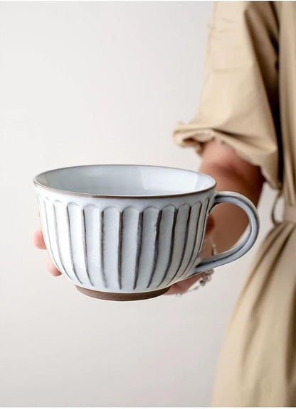 12 oz Ceramic Coffee Mug, Vintage Style Coffee Cup 350ml Rustic Ribbed Coffee - Image 9