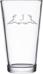 Hat Shark Deer Skull Letter Monogram Pint Beer Glass, 16 oz, Clear, A-Z Initials (1, Letter J)