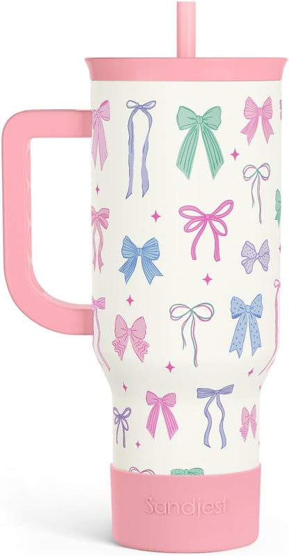SANDJEST Bow 40oz Tumbler With Handle and Straw, Insulated Stainless Steel by SANDJEST