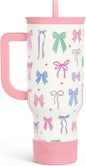 SANDJEST Bow 40oz Tumbler With Handle and Straw, Insulated Stainless Steel by SANDJEST