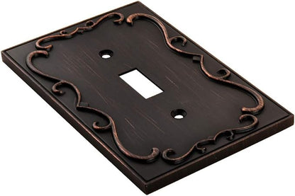 French Cabriole Decorative Wall Plate Switch Plate Outlet Cover (Single Toggle, 3 Pack, Aged Bronze)