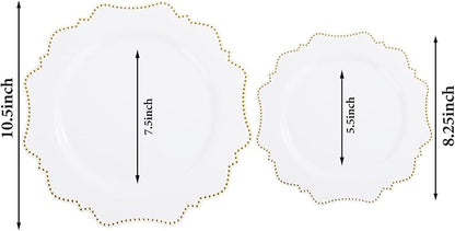 COLOSUS 60pcs Disposable Plastic Plates Set, Gold White Party Plates, 30pcs Dinner Plates and 30pcs Salad/Dessert Plates for Wedding, Party, Anniversary, Daily Use,New Year