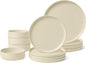 Amazon Basics Glazed Stoneware Dinnerware, Ceramic 12-Piece Set, 4 Full Place Settings, Dishwasher-Safe, Ivory