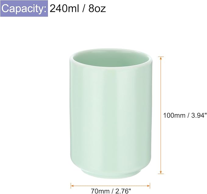 HARFINGTON Japanese Ceramic Tea Cups 8oz / 240ml Simple Solid Color No Handle - Image 2