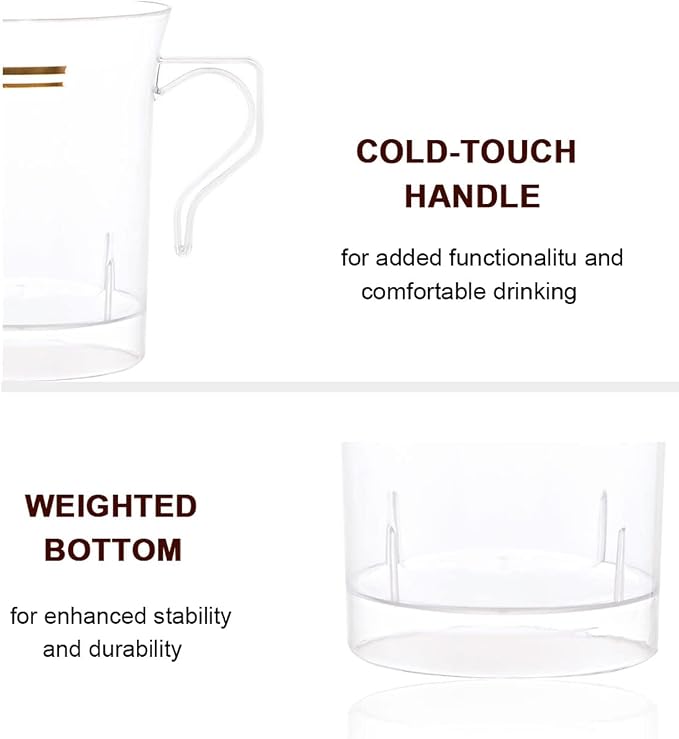 Nervure 60 Pack Clear Gold Plastic Coffee Mugs - Image 2