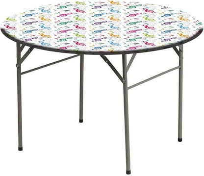 Round Tablecloth, Music Decor Tablecloth for Side Table, Notes on Circle Shape Geometric Background Carnival, Fit Round Tables 61inch Diameter, Buffet Table/Parties/Holiday Dinner, Multy