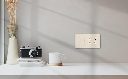 Henne Bery Modern Edge Decorative Wall Plate Switch Plate Outlet Cover, Durable Solid Zinc Alloy (Double Toggle/Double Decorator, Light Almond)
