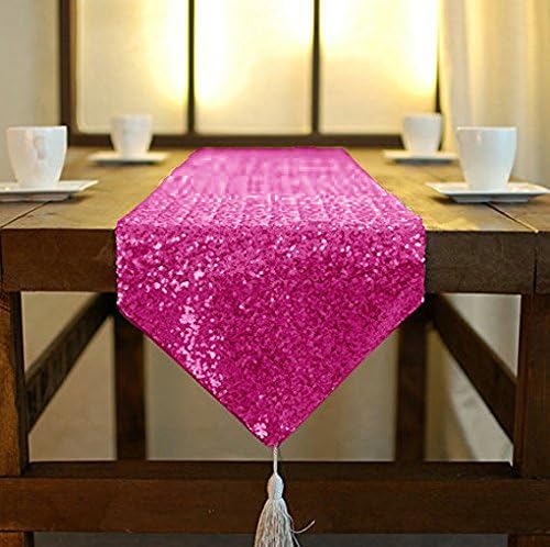 ShinyBeauty Sequin Table Runner Hot Pink 12x72 Inch Sparkly Metallic Runners by ShinyBeauty