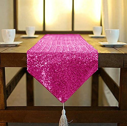 ShinyBeauty Sequin Table Runner Hot Pink 12x72 Inch Sparkly Metallic Runners by ShinyBeauty