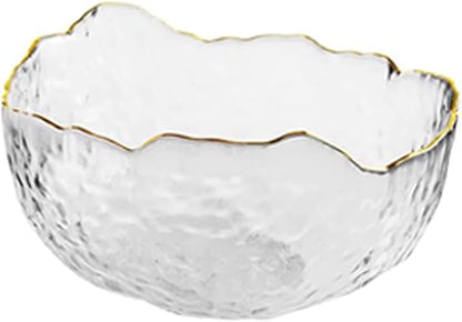 Glass Bowl for Salad Candy Fruit, Decorative Bowl-Crystal Clear Gold, 4.9" | by SYXLTSH
