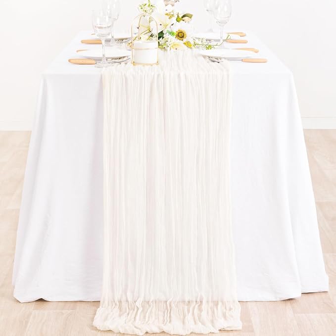 2 Pack Ivory White Cheesecloth Table Runner Rustic Gauze Centerpiece | - Image 6