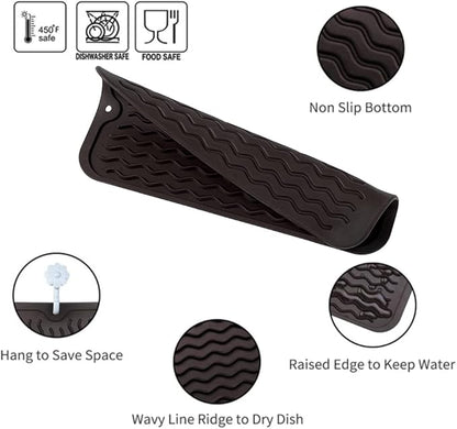 Silicone Dish Drying Mat for Multiple Usage,Easy clean,Eco-friendly,Heat-resistant Silicone Mat for Kitchen Counter or Sink,Refrigerator or Drawer Liner Coffee S 12 inches x 6 inches