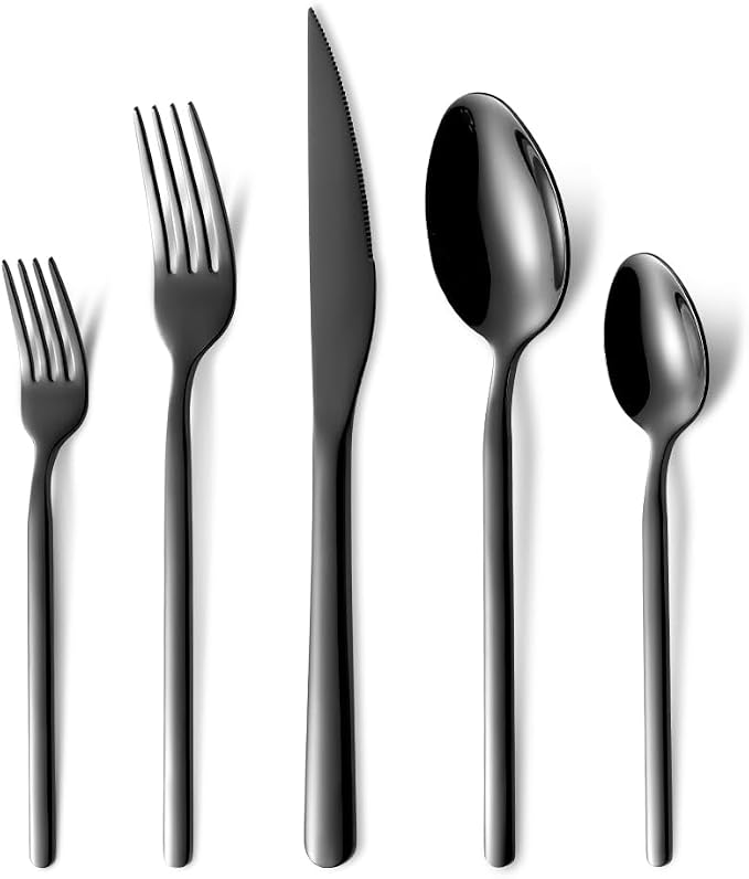 Black Silverware Set, 20-Piece Flatware Set by MetalServingUtensils