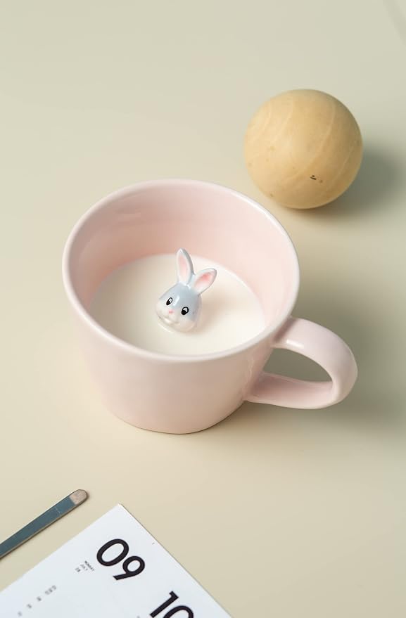 DIHOclub Rabbit Ceramic Cup Hidden 3D Animal Inside Mug, Cute Cartoon Bunny - Image 5
