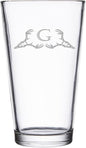 Hat Shark Deer Skull Letter Monogram Pint Beer Glass, 16 oz, Clear, A-Z Initials (1, Letter G)