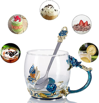 Tea Cup Gifts for Mom Birthday Gift for Women, Glass Coffee Enamels Mug - Image 6