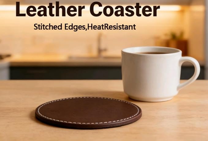 Leather Coasters for Drinks, Drink Coaster for Tabletop Protection Home Decor & - Image 5