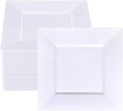 50PCS Square Plastic Plate-4.5 inch Disposable Dessert Plates- Premium Hard Square Small Appetizer Plates for Party/Birthday/Wedding & All Occasions (White)