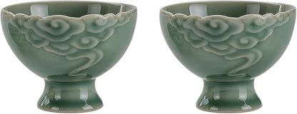 KAMMAK Tea Cup Set of 2 Small Tea Cups 3.7oz Green Porcelain Tea Cup Set by KAMMAK