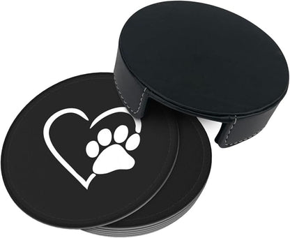 6 Pcs Dog Pet Paws Love Heart Leather Coasters - Image 4
