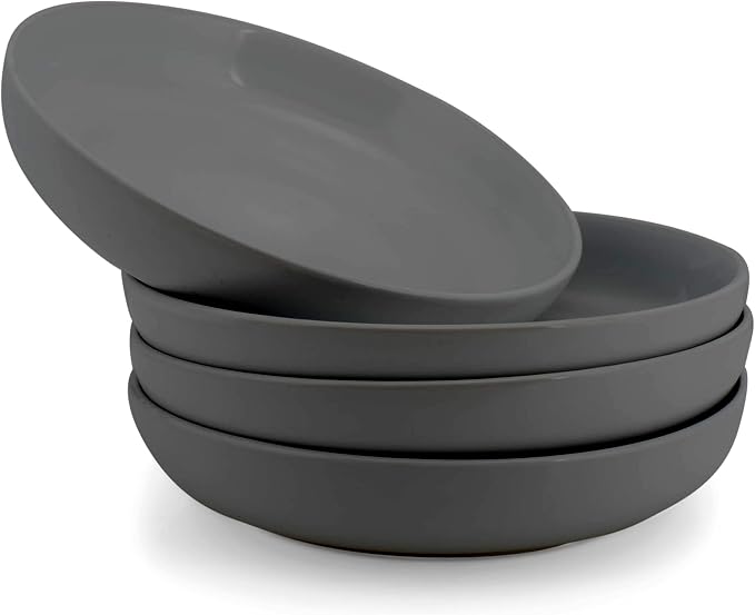 Elanze Designs Bistro Glossy Ceramic 8.5 inch Shallow Pasta Dinner Bowls Set of by ElanzeDesigns