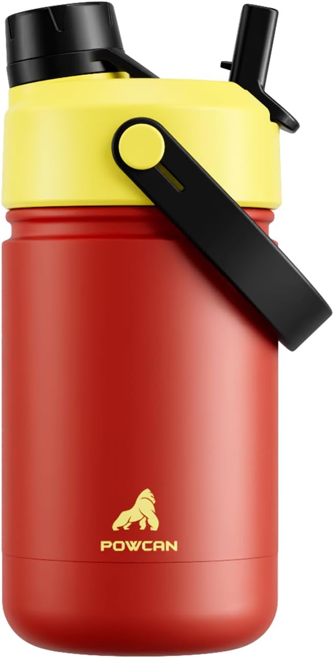12 oz Kids Water Bottle for Boys: 2-in-1 Straw Spout Lid, Durable Straw Spout by POWCAN