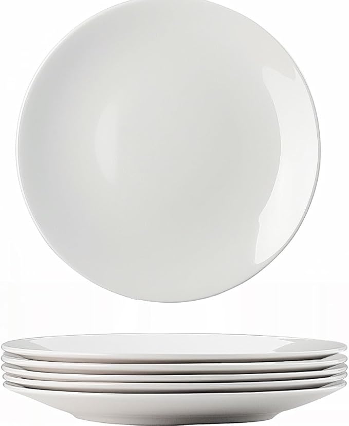 White Bone China Dessert Plates 8.5 Inch Set of 6 Microwave Dishwasher Safe | by Ygmackin
