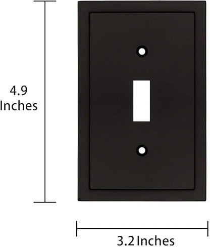 Henne Bery Modern Edge Decorative Wall Plate Switch Plate Outlet Cover, Durable Solid Zinc Alloy (Single Toggle 2PK, Matte Black)
