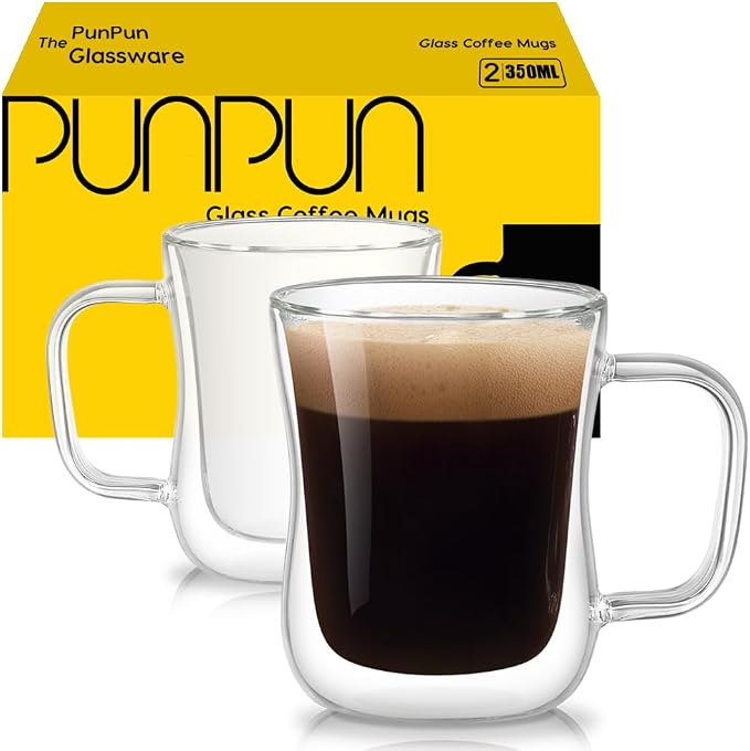 PunPun Coffee 12oz.350ml Glass Mugs Espresso Cups Coffee Glass Cups Champagne by PunPun