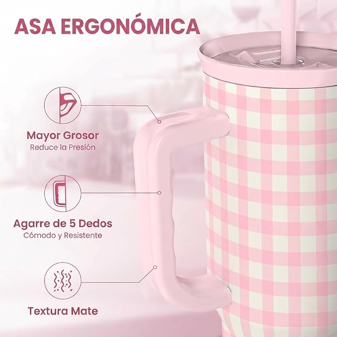 SANDJEST Pink Gingham 40oz Slider Tumbler - Image 3