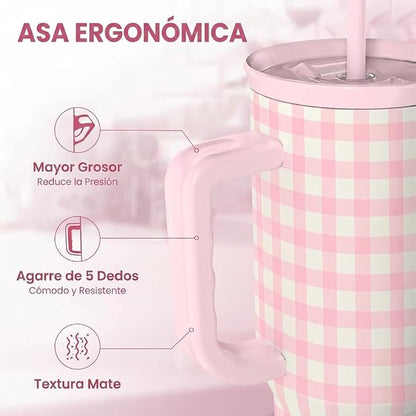 SANDJEST Pink Gingham 40oz Slider Tumbler - Image 3