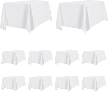 PureFit 10 Pack Rectangle White Table Cloths 60 x 102 Inch for 6Ft Tables, Stain and Wrinkle Resistant Table Linens for Home Use, Wedding, Party, Banquet and Camping