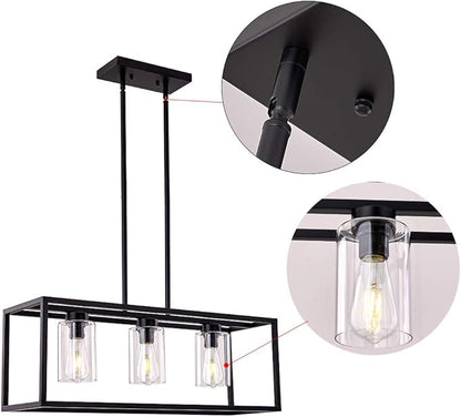 XILICON Dining Room Lighting Fixture Hanging Farmhouse Black 3 Light Modern Pendant Lighting Contemporary Chandeliers with Glass Shade for Living Dining Room Bedroom Kitchen Island
