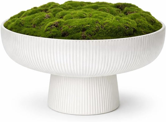 Moss Bowl |11.75" Diameter | Artificial | Fluted Pedestal Bowl | Home Décor