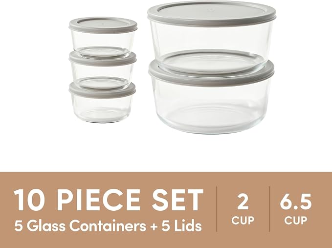 10-Piece Glass Food Storage Containers Set | 2-Cup & 6.5-Cup, Leakproof | - Image 3