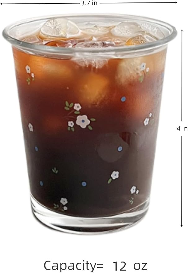 2 Pack 12 OZ Cute Floral Glass Cup French Drinking Glasses | Thick Sturdy - Image 3