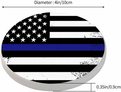 American Flag Coaster Thin Blue Line Support Nation Patriotic Symbol Tabletop Protection for Any Table Type Wood, Granite, Glass, Soapstone, Sandstone, Marble, Stone Tables