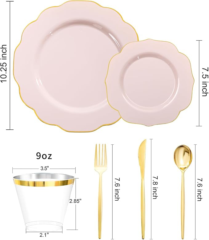 bUCLA 180PCS Pink Plastic Plates - Image 2