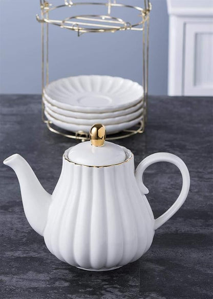 Jusalpha Porcelain Tea Set- 8 OZ Coffee/Teacup, Cup Holder, Serve of 6- - Image 3