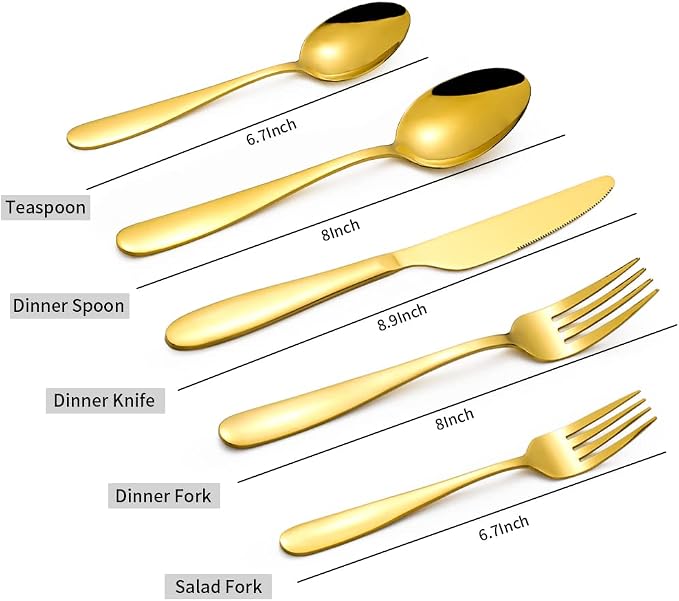 60-Piece Gold Silverware Set, CXJY Stainless Steel Flatware Set - Image 2
