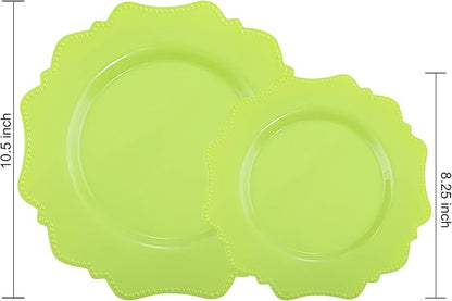 COLOSUS Disposable Cristmas Plastic Plates 60Pcs, Light Green Party Plates, Heavy Duty 30 Dinner plate 10.5" and 30 Salad/Dessert Plate 8.25" for Easter Party Dinner