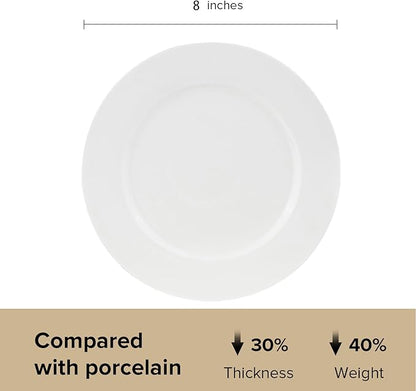 Fine Bone China Dessert Plates 6-Piece, Cake Plate, Side Plate 8 Inches, Fine Glaze With Pure White Color Sturdy and Durable, Thin Thickness and Light Weight, Microwave and Dishwasher Safe