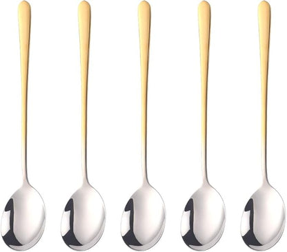 5-pieces Soup Dinner Spoon 8-Inch Gradient Gold Metal Korean Spoon Stainless Steel Table Spoons by Buyer Star