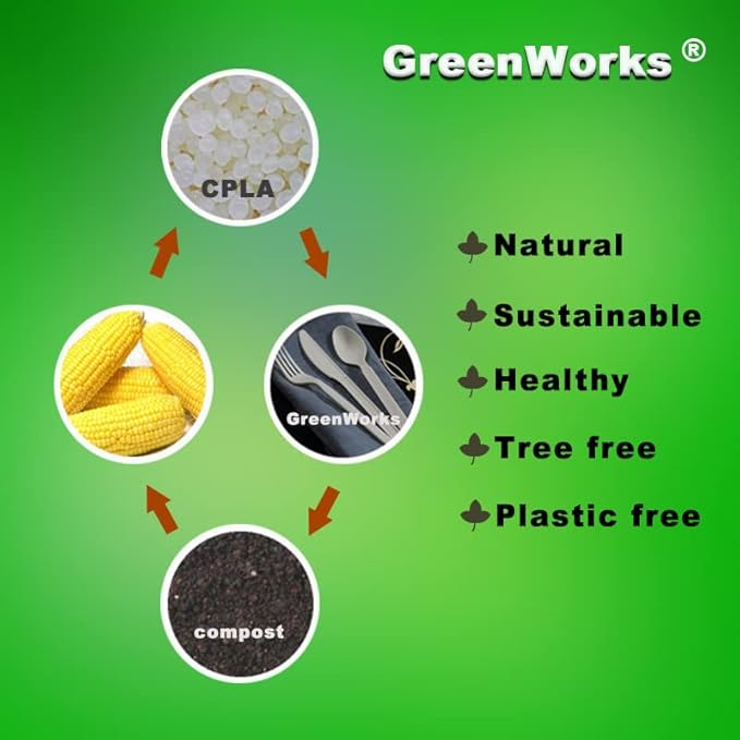 GreenWorks 1000 Heavy-duty Compostable Spoons,BPI Certified 7" Series Large Bulk Disposable Cutlery Spoon