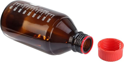 4 Pieces Amber Glass 1000 mL Graduated Round Lab Reagent Media/Storage Bottle With GL45 Red Screw Cap