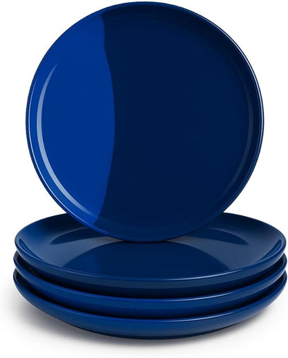 Thomas Fuchs Creative 1/2 & 1/2 Melamine Side Plates Set of 4, Chip and Break-Resistant, Durable Salad Plates, Kid-Friendly Dessert Plates for Indoor and Outdoor, Dishwasher Safe, Cobalt/Navy