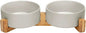 SPUNKYJUNKY Ceramic Dog and Cat Bowl Set with Wooden Stand, Modern Cute Weighted Food Water Bowl Set for Medium to Large Size Dogs (42 OZ, 2 × Grey)