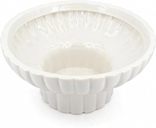 Handmade Glossy Ceramic Decorative Footed Bowl, 8 Inch Small Modern Pedestal Bowl,Fluted Decorative Bowl for Coffee Table,Key Bowl for Entryway Table,Ceramic Catch All Bowl for Home Decor